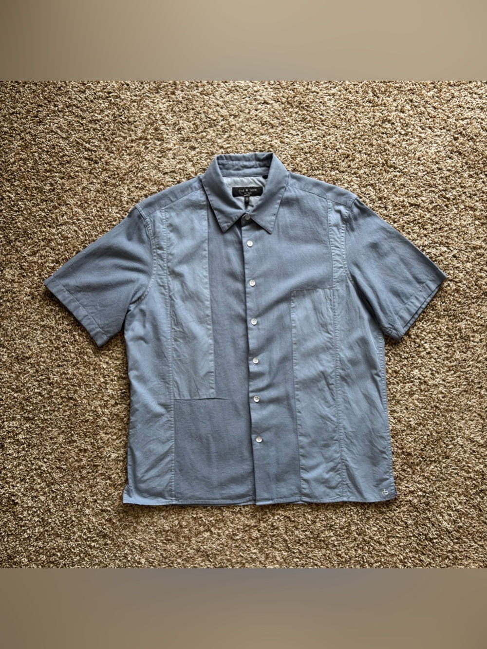 rShort-Sleeve Button-Front Shirt in Slate Blue
